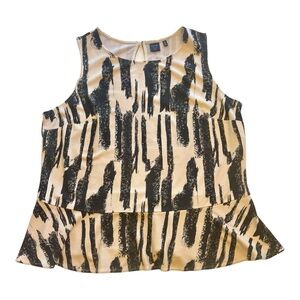 Kaari Blue Blouse ladies women's sleeveless zebra print design Sz M